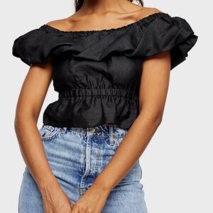 Zara Bardot Black Off-Shoulder Ruffle Top size 6